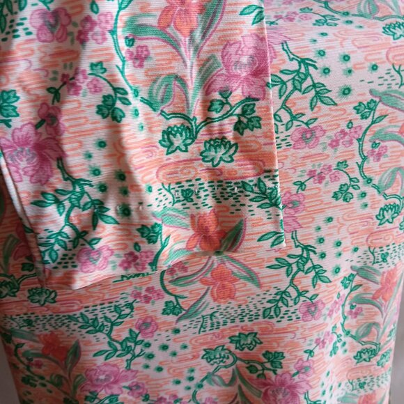 Vintage 80s SIngle Stitch Small Floral LS Polyester Thin Stretch Womens Top - Picture 3 of 5